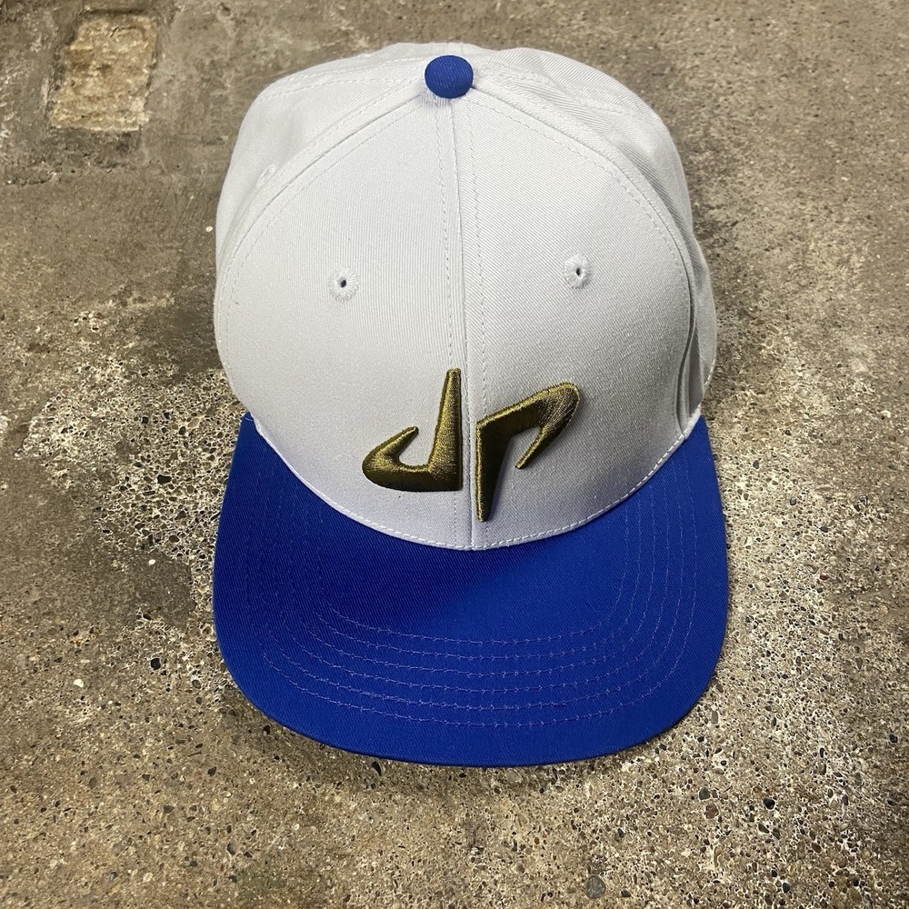 Dude Perfect Cap Snap Back Adjustable White Blue Brim Trick Shot YouTube Logo